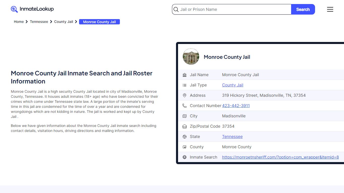 Monroe County Jail Inmate Search - Madisonville Tennessee - Inmate Lookup