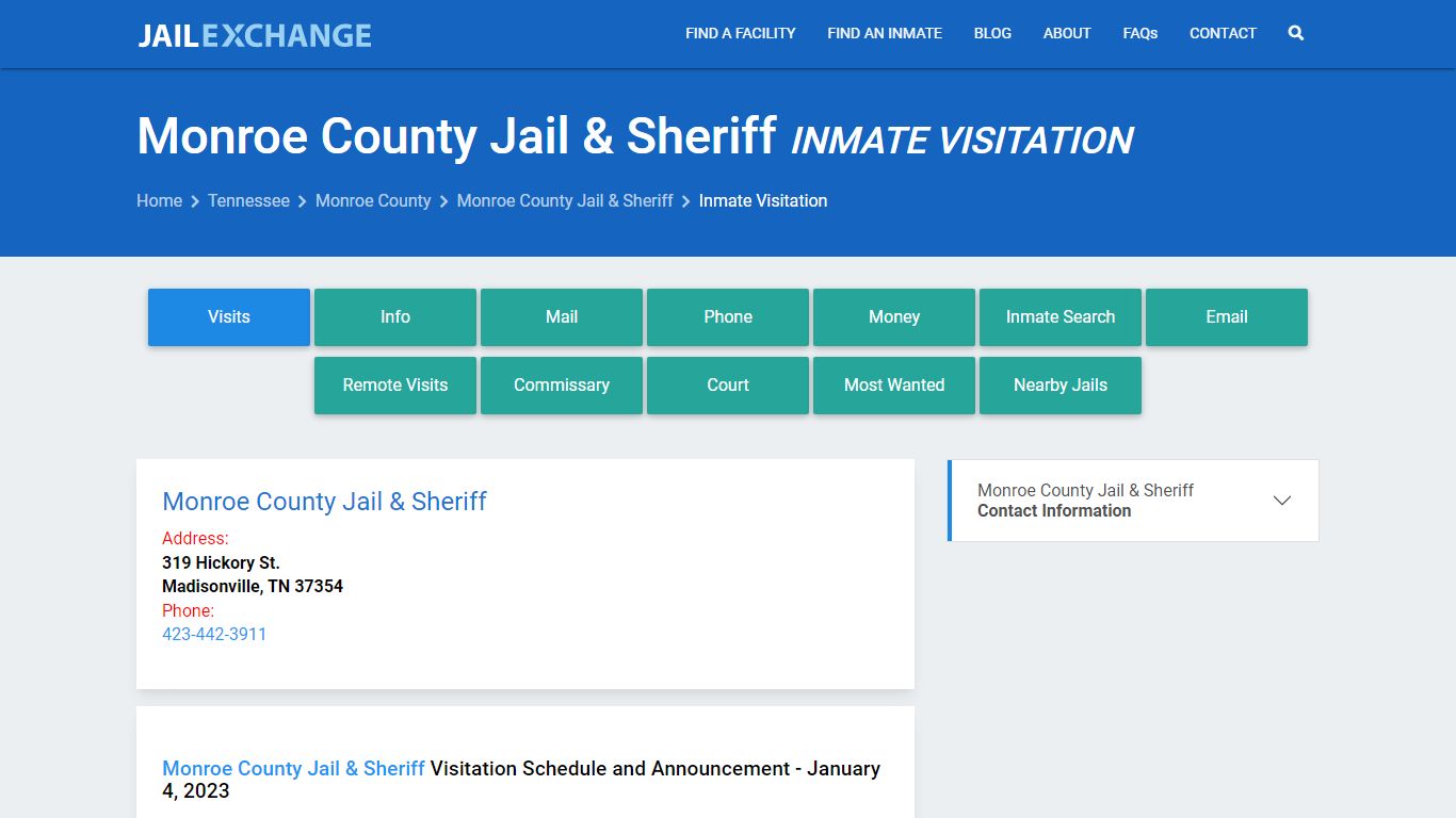 Inmate Visitation - Monroe County Jail & Sheriff, TN - Jail Exchange