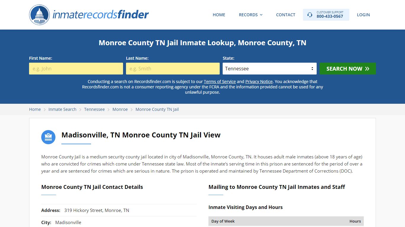 Monroe County TN Jail Inmate Lookup, Monroe County, TN - Recordsfinder.com